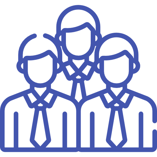 A blue drawing of three people standing next to each other.