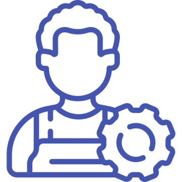 A blue outline of a person with a gear